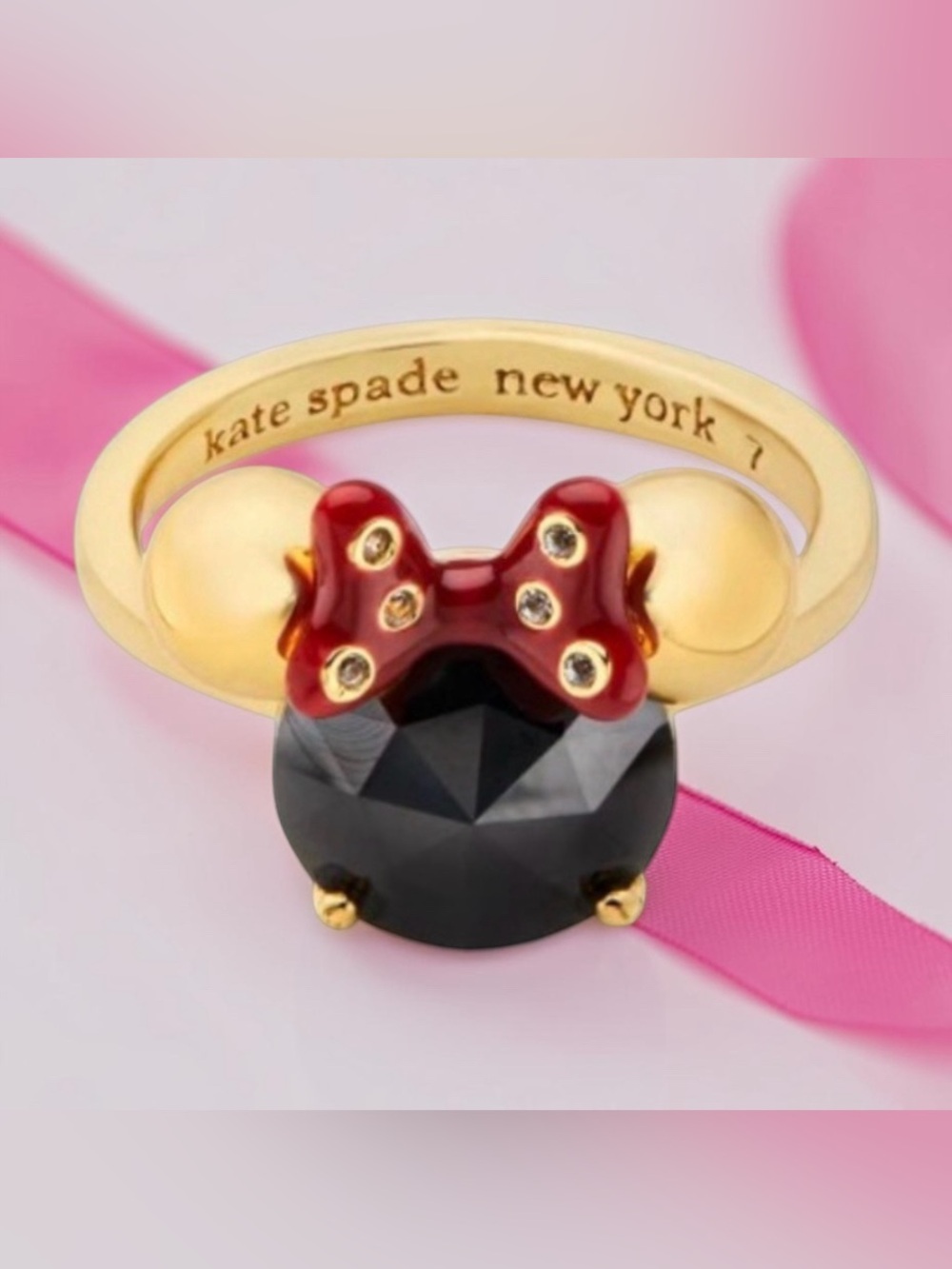 kate spade Gold-tone Ring with Black Stone and Red Bow